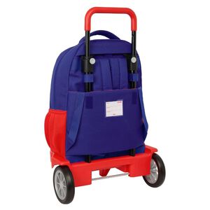 Blue and Red and White Compact Backpack with Wheels